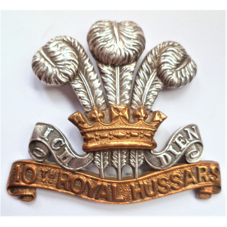 10th Royal Hussars Officers Silver Cap Badge