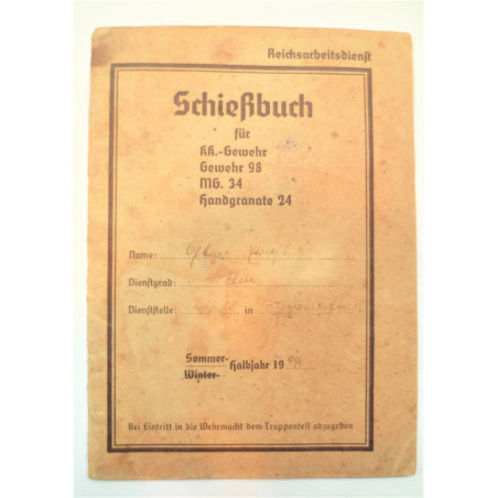 WW2 Wehrmacht schiessbuch Shooting Record Book for The RAD