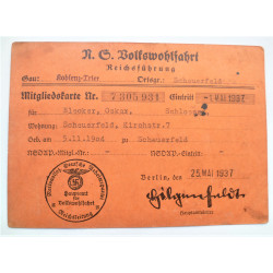 German National Socialist People's Welfare NSV Membership Card