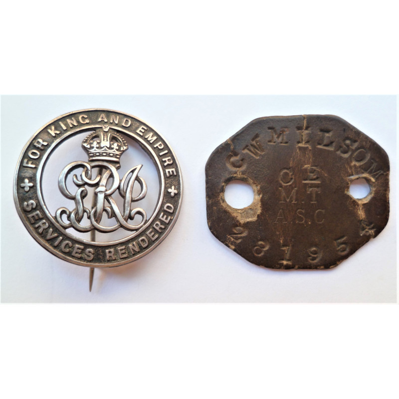 Silver Wound And ID Tag to Charles Milsom Army Service Corps