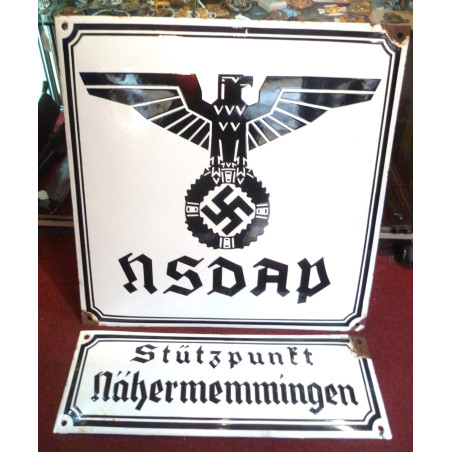 German NSDAP Metal Enamel Sign with Small Headquarters SIgn