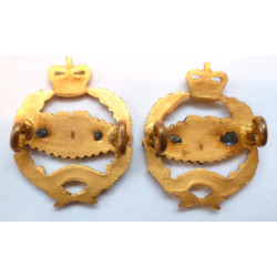 Pair Royal Tank Corps Officers Collar Badges Queens Crown