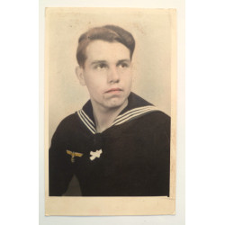 WWII Kriegsmarine Sailor Colourised Portrait Postcard