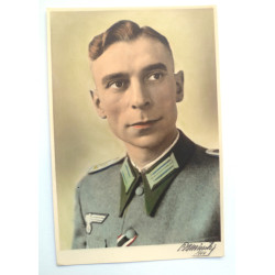 WWII German Army Soldier Portrait Colourised Postcard