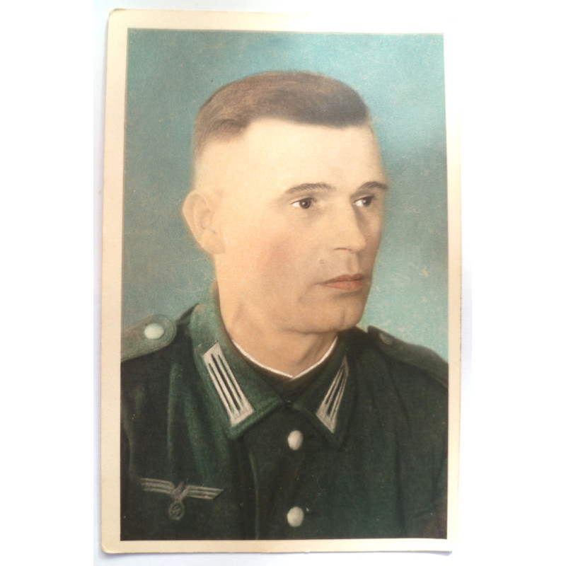 WW2 German Army Soldier Portrait Colourised Postcard