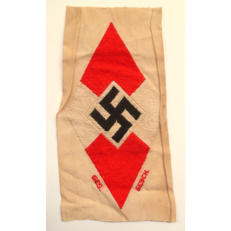 WWII German Hitler Youth Woven Bevo Sleeve HJ Diamond Badge