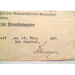 1935 Citation For 1st War Honour Cross Ernst Dentisten