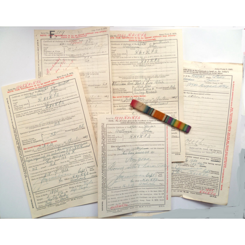 5 WW1 Documents to John Wallman !914 star, Victory and War Medal Recipient