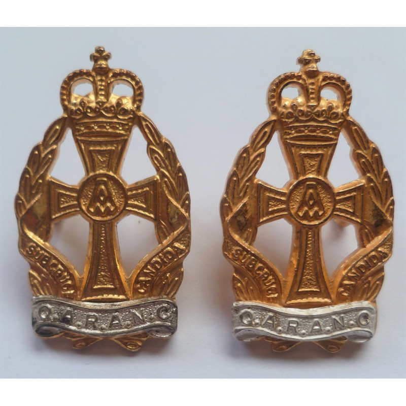 Pair Queen Alexandras Royal Army Nursing Corps Officers Collar Badge QARANC