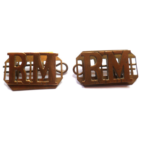WW2 Royal Marines Brass Shoulder Titles - Pair