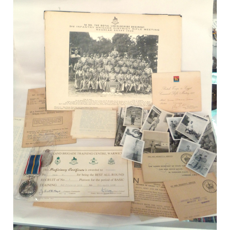 Royal Lincolnshire Regiment Ephemera With National Service Medal