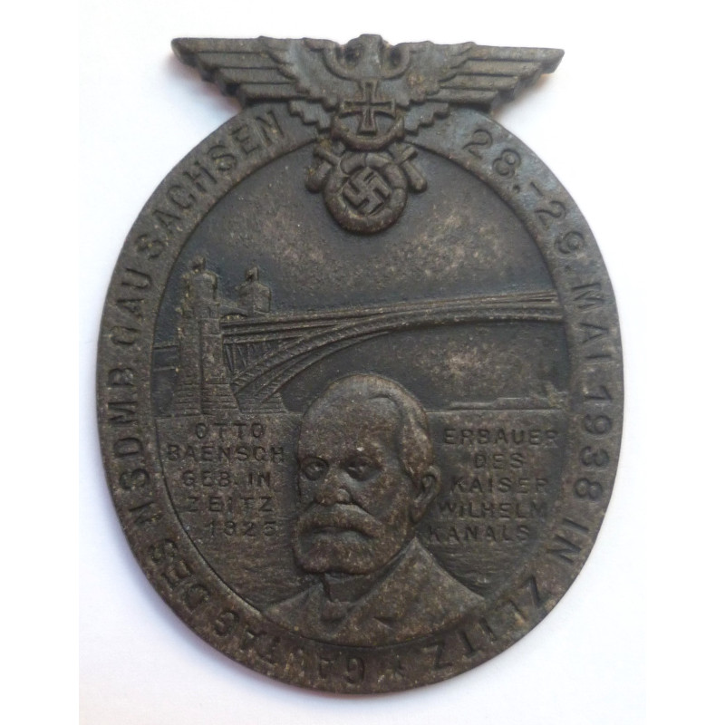 Sachsen Province Day 28 - 29 May 1938 - Builders of Kaiser Wilhem Canals Tinnie - Third Reich Insignia