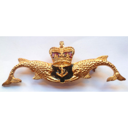 Royal Navy Submarine Service gilt and Enamel Dolphin Badge - British Army Insignia