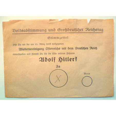 Hitler Election and Anschluss Ballot Paper Hitler Election and Anschluss Ballot Paper
