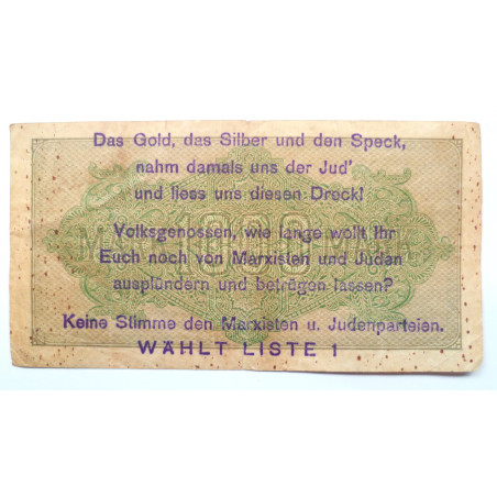 Overprinted Anti-Semitic Reichsmark Banknote Overprinted Anti-Semitic Reichsmark Banknote
