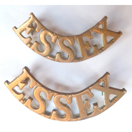 Pair Essex Regiment Brass Shoulder Titles - British Army Military Insignia