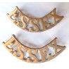 Pair Essex Regiment Brass Shoulder Titles - British Army Military Insignia