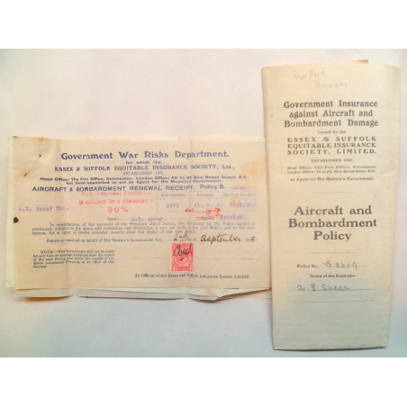 1915 Government War Risks 1915 Aircraft and Bombardment Government War Risks Department Insurance Documents