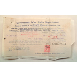 WW1 Aircraft and Bombardment Government War Risks Department Insurance Documents - British Army Military Insignia