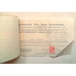 WW1 Aircraft and Bombardment Government War Risks Department Insurance Documents - British Army Military Insignia
