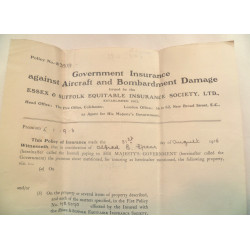 WW1 Aircraft and Bombardment Government War Risks Department Insurance Documents - British Army Military Insignia