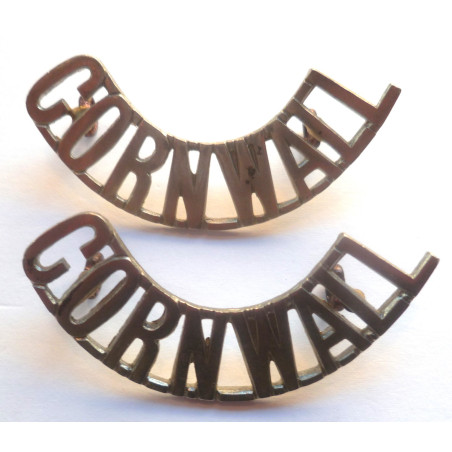 Pair Cornwall Territorial White Metal Shoulder Titles - British Army Military Insignia