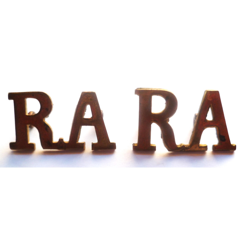 Pair Royal Artillery Brass Shoulder Titles RA - British Army Military Insignia