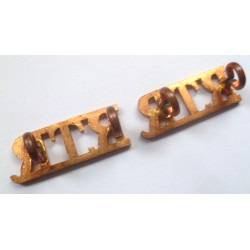 Pair Royal Tank Regiment Brass Shoulder Titles RTR- British Military Insignia