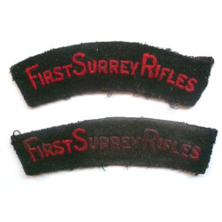 Pair First Surrey Rifles Cloth Shoulder Titles- British Army Insignia
