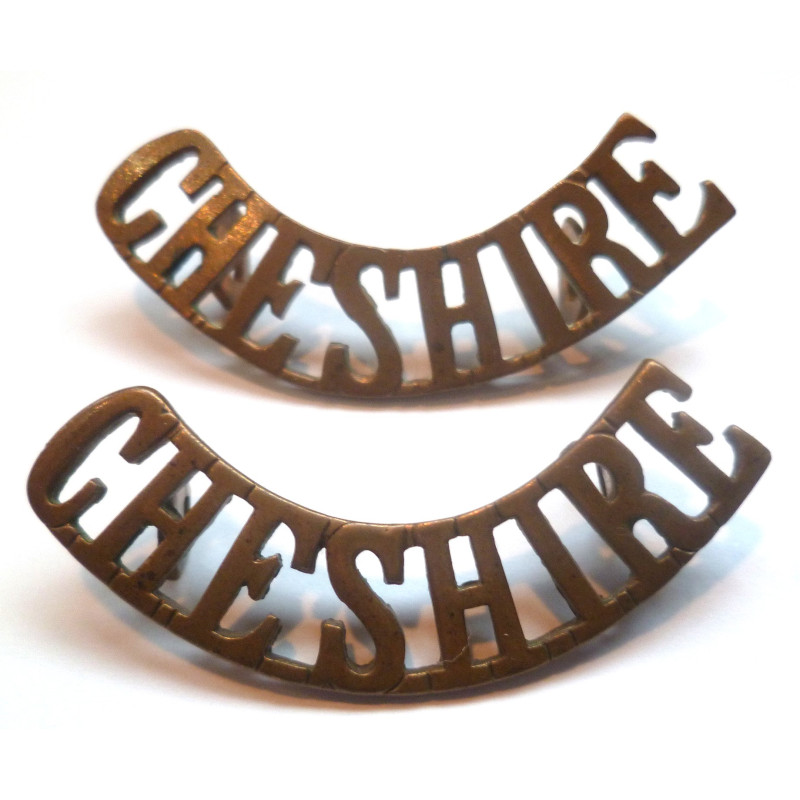 Pair Cheshire Regiment Brass Shoulder Title