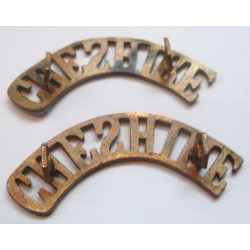 Pair Cheshire Regiment Brass Shoulder Title - British Military Insignia