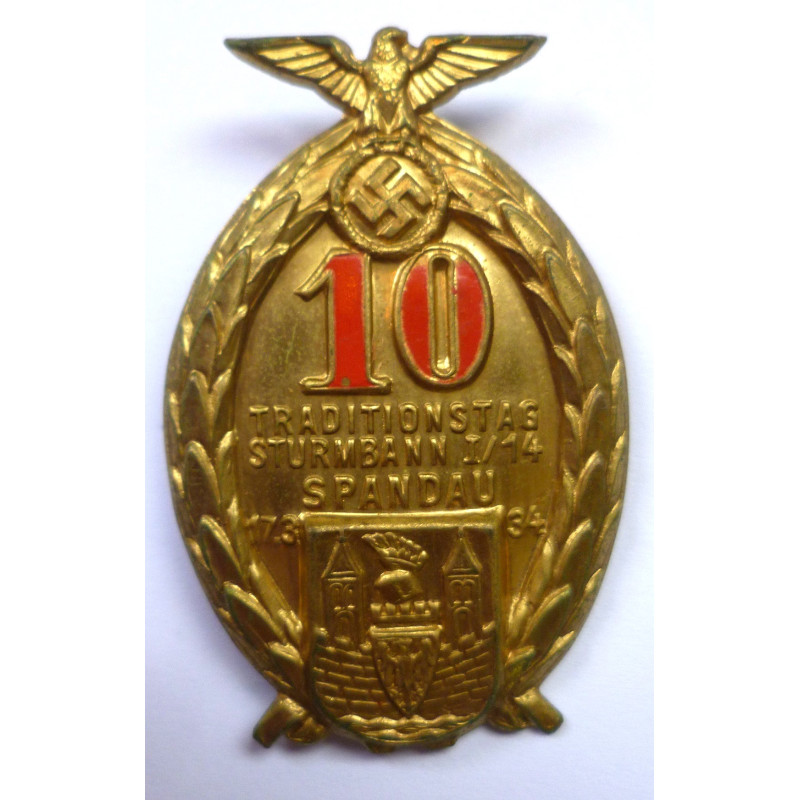 WW2 German SA Traditionstag Strumbann I/14 Spandau 1934 Rally Badge/Tinnie - Third Reich Insignia