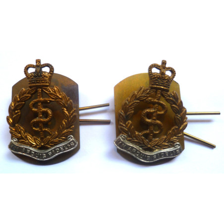 Pair Royal Army Medical Corps Collar Badges - British Military Insignia