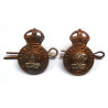 Pair 7th Queen's Own Hussars Collar Cap Badge - British Army Insignia