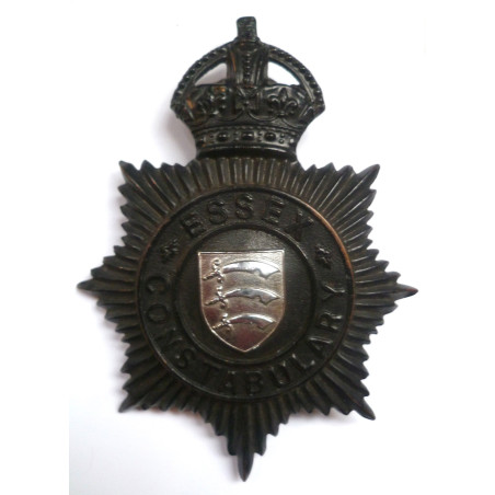 Essex Constabulary Kings Crown Night Duty Helmet Plate - British Police Insignia