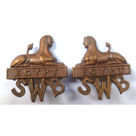 Pair South Wales Borderers Officers Collar Badges/Dogs - British Military Insignia