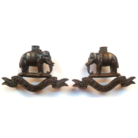 Pair of Duke of Wellington's West Riding Regiment Bronze Collar Dogs/Badges Cap Badge - British Military Insignia