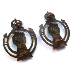 Pair Royal Armoured Corps Officers Bronze Collar Dog/Badges - RAC - British Military Insignia