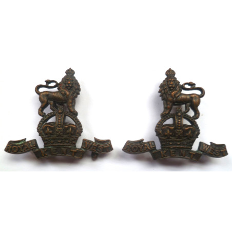 Pair Royal West Kent Bronze Officers Collar Badges/Dogs