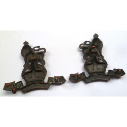 Pair Royal West Kent Bronze Officers Collar Badges/Dogs - British Military Insignia