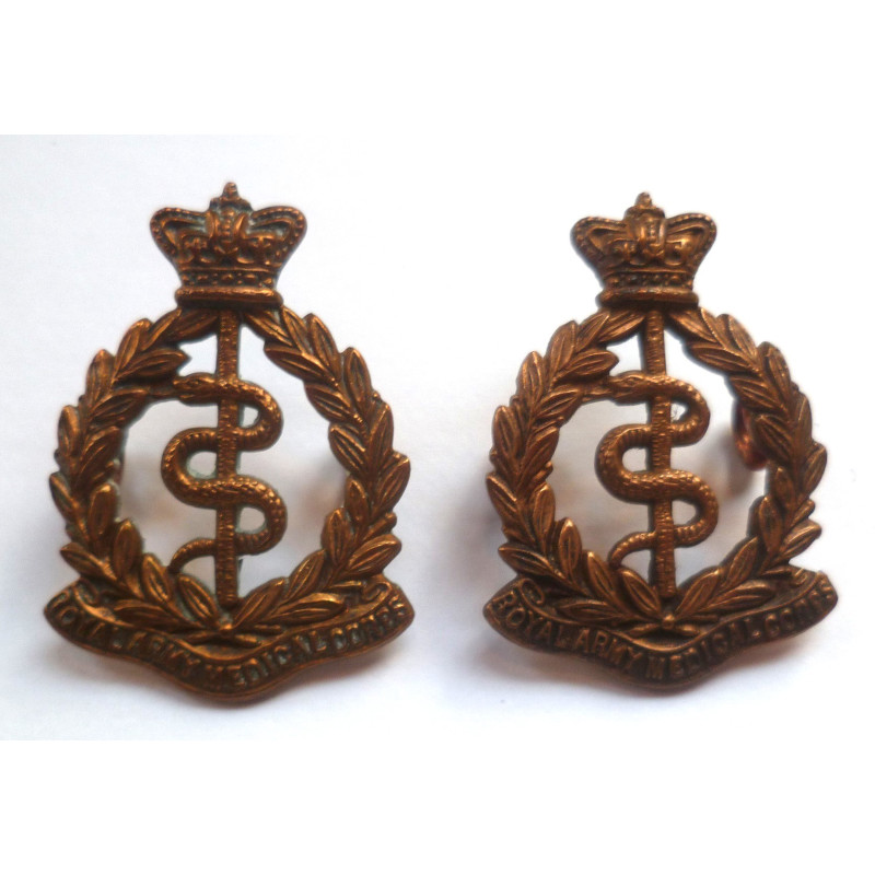 Pair Victorian Royal Army Medical Corps Collar Badges/Dogs - British Military Insignia