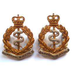 Pair Royal Army Medical Officers Collar Badges/Dogs - British Military Insignia