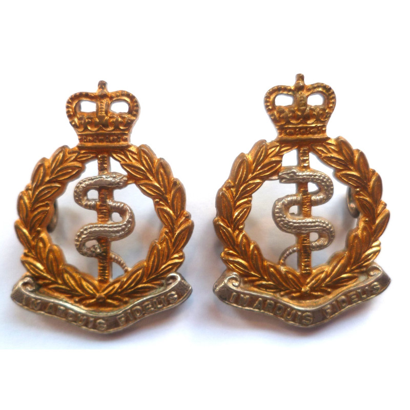 Pair Royal Army Medical Officers Collar Badges/Dogs - British Military Insignia