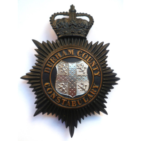 Durham Constabulary Night Duty Helmet Plate - Queen's Crown - British Police Insignia