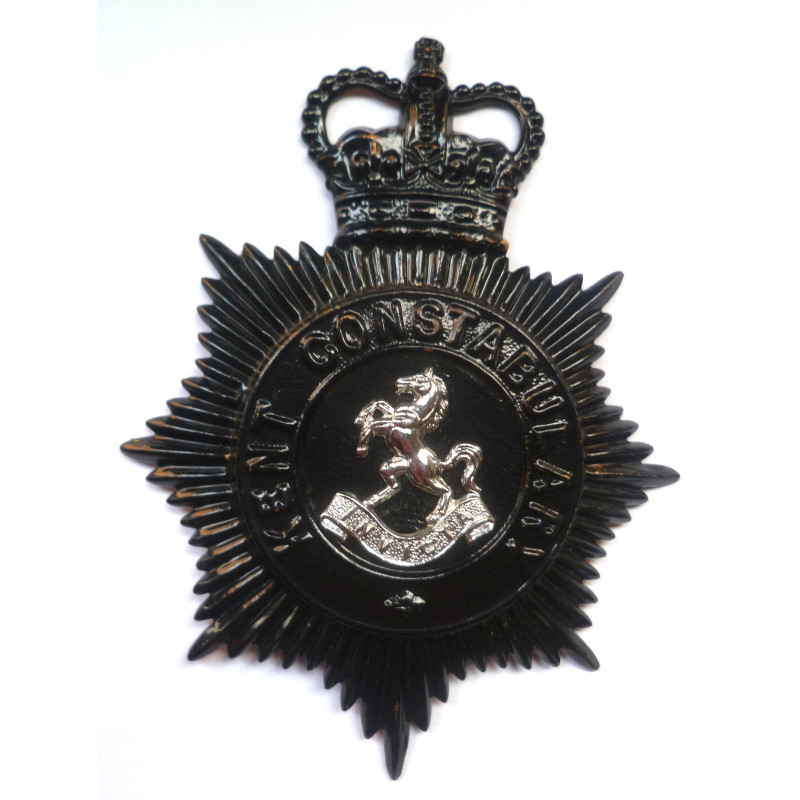 Kent Constabulary Night Duty Helmet Plate - Queen's Crown - British Police Insignia