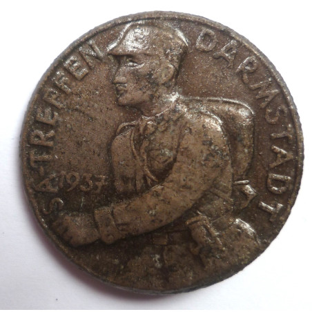 WW2 German 1937 Darmstadt SA Treffen Badge Tinnie - German Third Reich