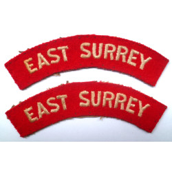 Pair East Surrey Regiment Cloth Shoulder Title - British Military Insignia