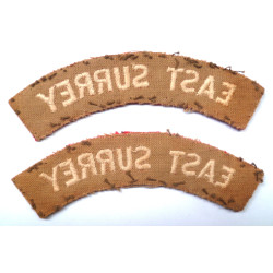Pair East Surrey Regiment Cloth Shoulder Title - British Military Insignia