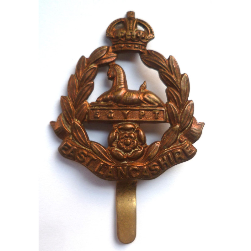WW1 East Lancashire Regiment All Brass Economy Cap Badge - British Military Insignia