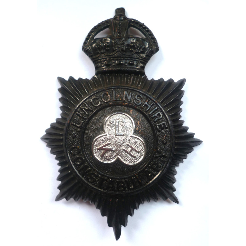 Lincolnshire Constabulary Night Duty Helmet Plate - King's Crown - British Police Insignia